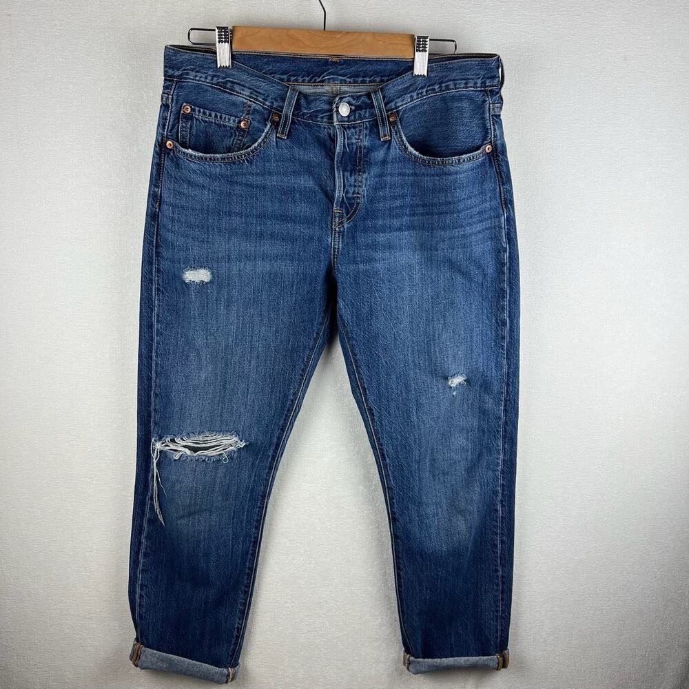 Levi’s 501 T Women’s W30 L28 Button Fly Slim Taper Ripped Knee Jeans